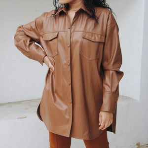 Vegan Leather Shirt Dress - BASICALLY. By PinkGrasshopper