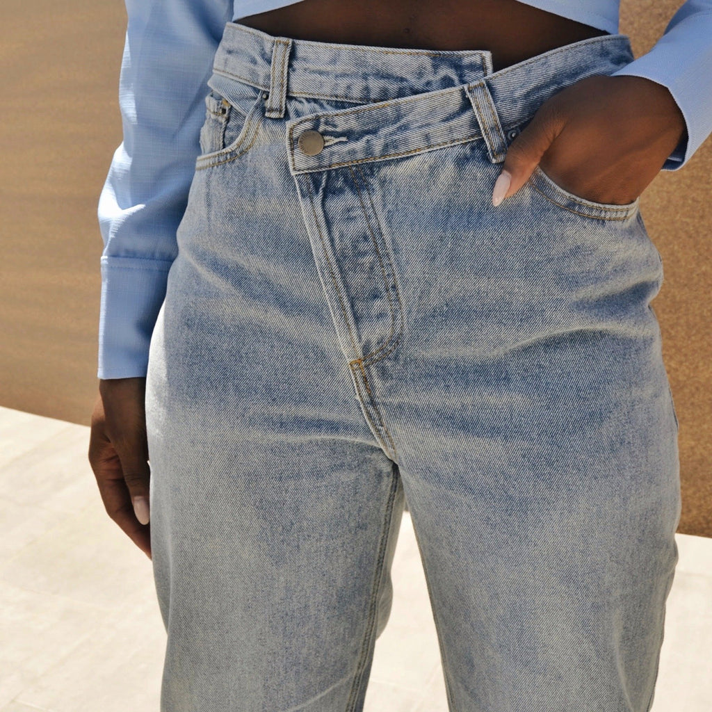 *PRE-ORDER* Criss Cross Waist Mom-Fit Jeans - BASICALLY. By PinkGrasshopper