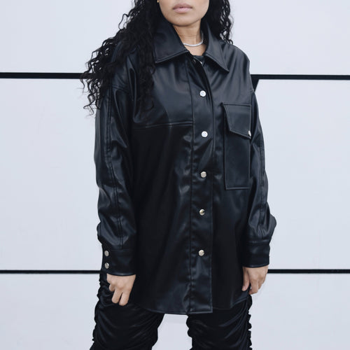 Vegan Leather Button-Up Shirt - BASICALLY. By PinkGrasshopper